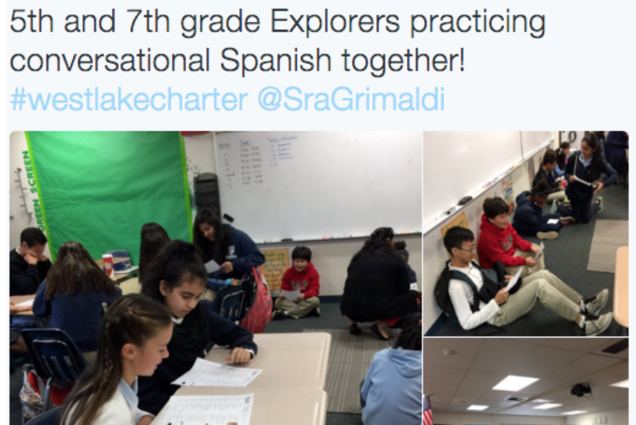 Mrs. Grimaldi organized our 5th and 7th grade students to collaborate with one another to practice their best conversational Spanish!