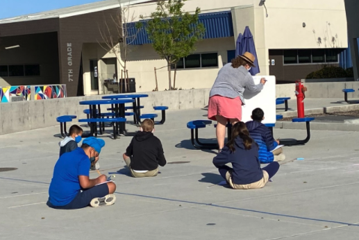This week we saw many classes using outdoor learning spaces to hold morning meetings, math instruction with chalk on the concrete, and more.