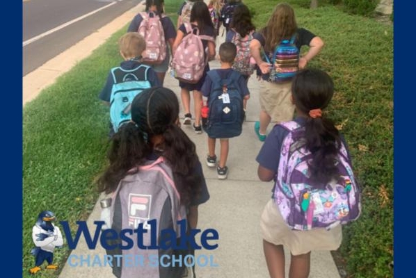Our Walking School Bus is in full swing! Meet us at Burberry Park between 7:45am and 8am each school day, rain or shine. We start walking to school at 8am and arrive at campus by 8:15am.