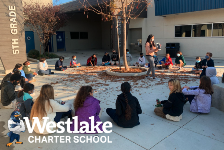 Our 5th grade Explorers in Mrs. Bains class enjoyed the beautiful weather while learning their math lesson in the outdoor spaces on our K-8 campus! #WestlakeCharter
