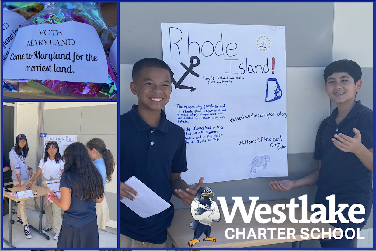 Our 8th grade students built campaigns to convince colonists to move their colony. They then presented their Colony campaigns to our 5th grade explorers. This is an awesome example of #JoyfulLearning across our K-8 campus!