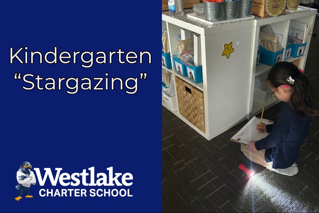 Our Kindergarten Explorers went “Stargazing” in class this week! Students used flashlights to find the stars around the classroom which had words written on them. They then wrote and pronounced the words.